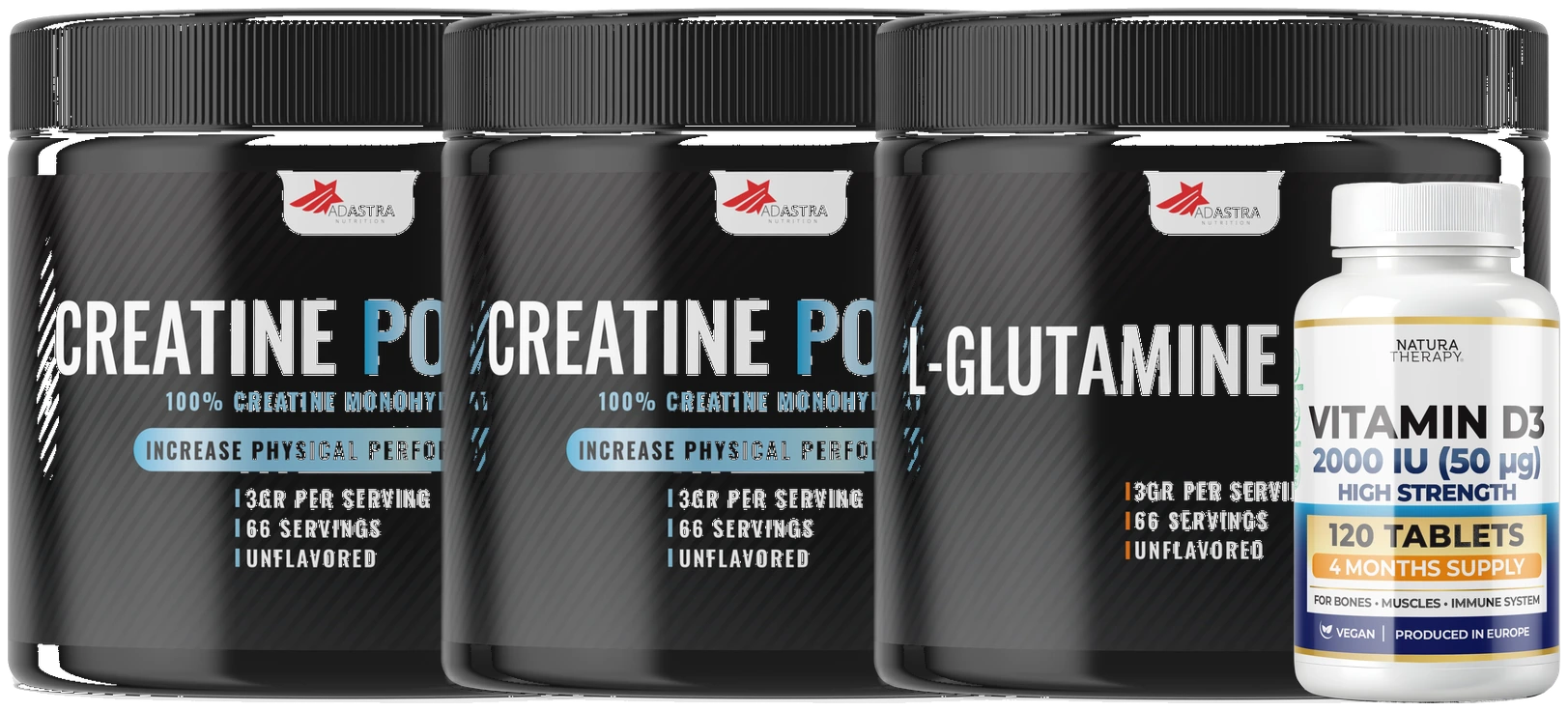 2x Creatine + L-Glutamine + D3